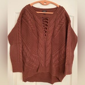 EXPRESS cable sweater with cross stitch design under neck